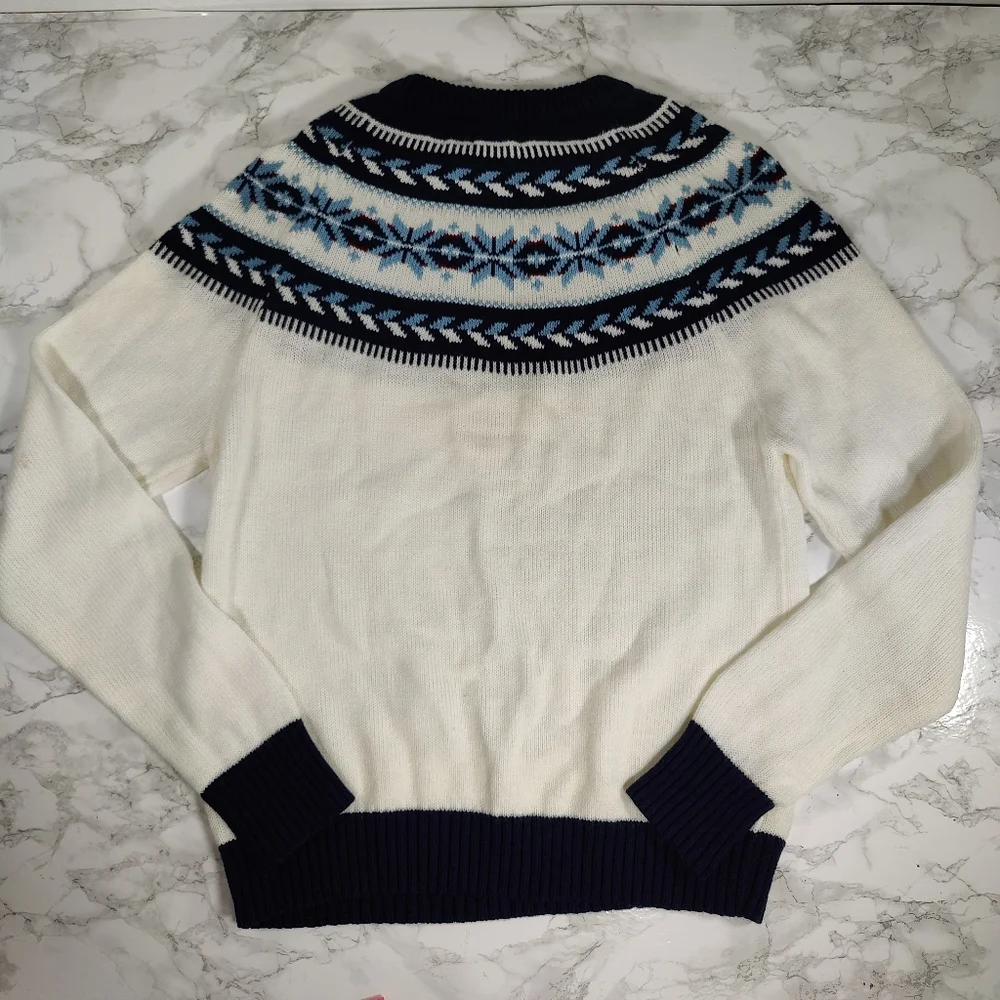 Vintage Cream and Navy Fair Isle Sweater Size Medium - Picture 10 of 12